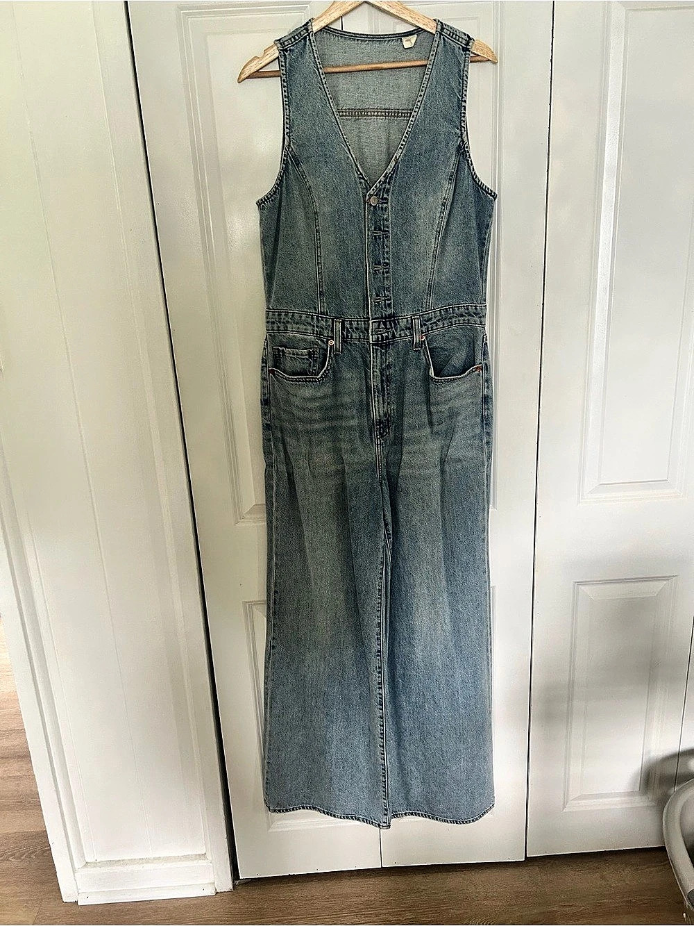 Levi's Denim Wide-Leg Jumpsuit Denim Overalls Blue Waist 31 Like New